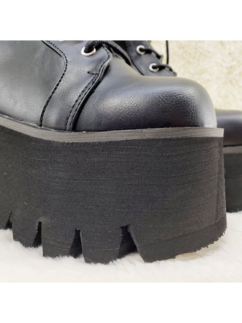 Ashes Black Matte Platform Goth Punk Mid Calf Combat Boots - Picture 6 of 14